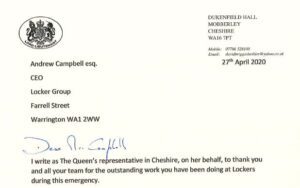 Lord Lieutenant's letter of thanks for services during Covid