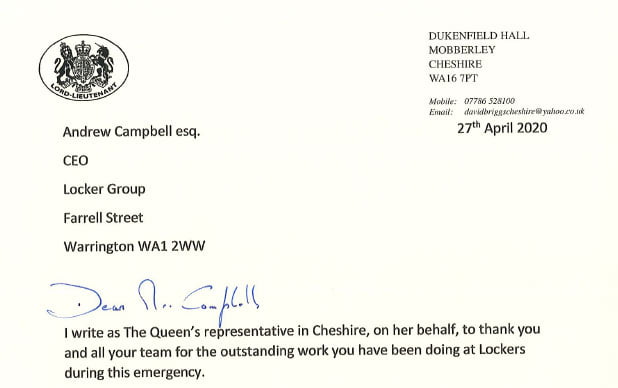 Lord Lieutenant's letter of thanks for services during Covid