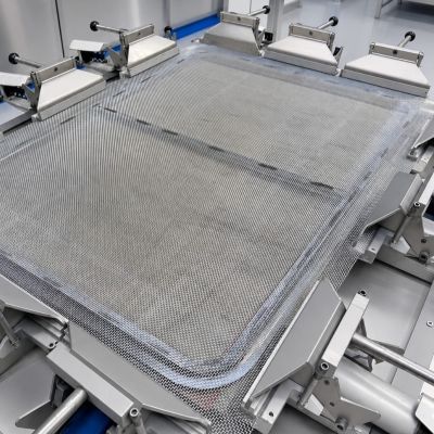 A mesh tensioning fixture, used for screen remeshing